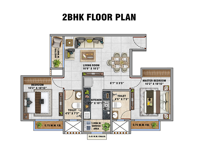 Haware Kalyan Floor Plan - 1 Bed Home